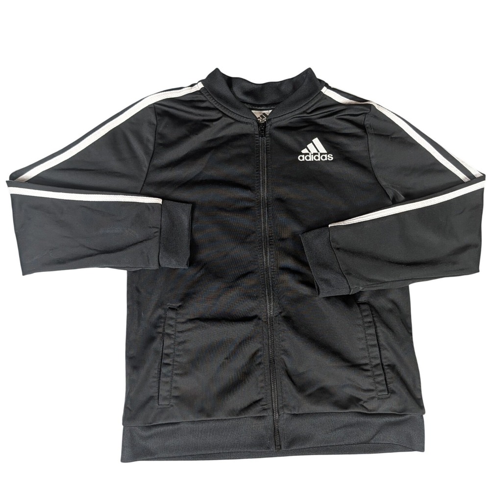 Adidas Youth Black White Three Stripe Full Zip Track Jacket XL 16